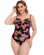 Red High Neckline Floral One-Piece Swimsuit