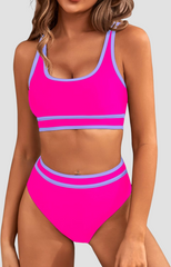 Ocevara Ocevara - Women's High Waisted Bikini Sets Sporty Two Piece Swimsuits Color Block Cheeky High - image 27