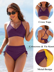 Ocevara Ocevara - Women's High Waisted Bikini Sets Drawstring Tummy Control Swimsuits Crisscross Tie - image 37