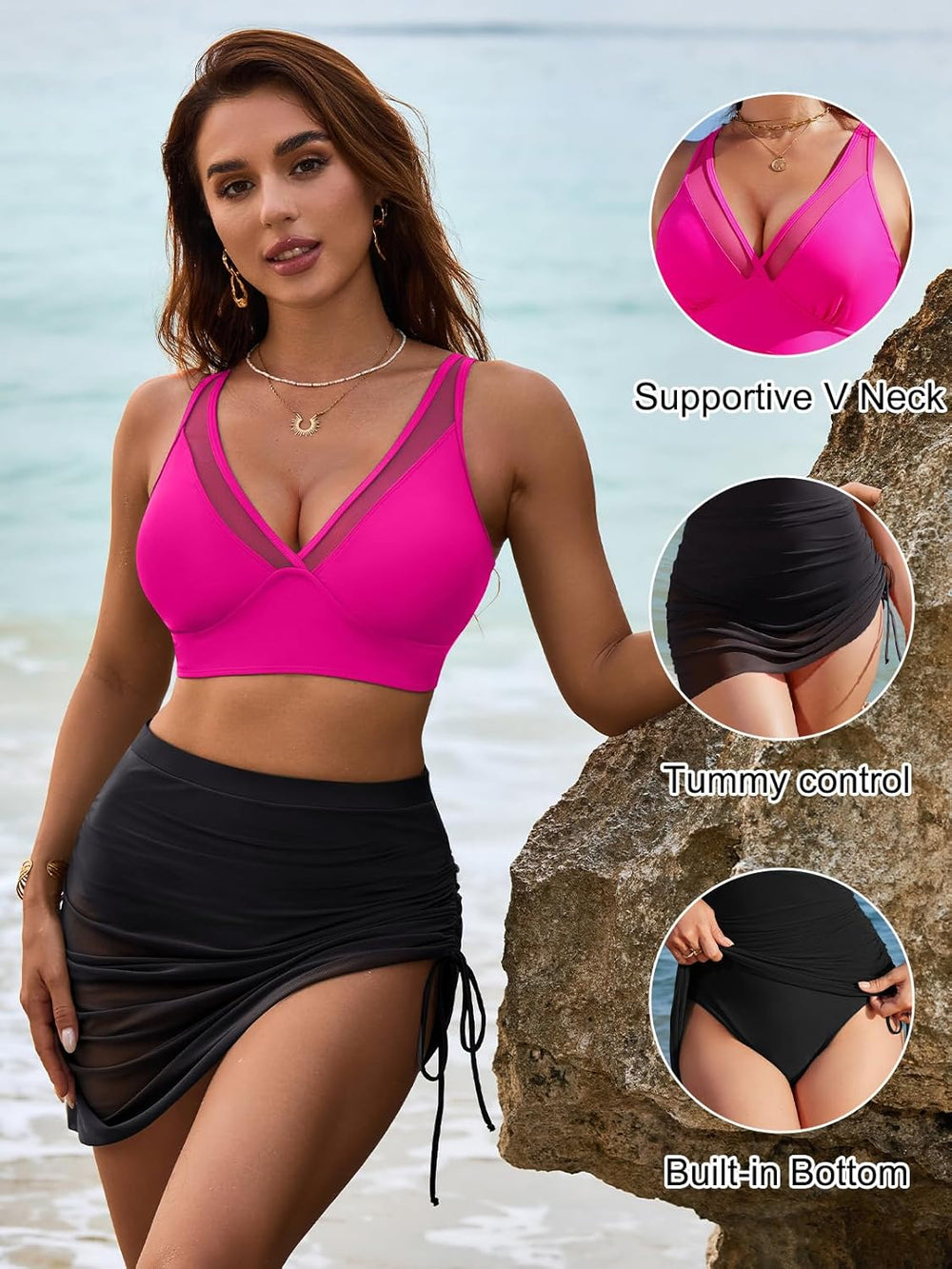 Ocevara Ocevara - Women's Swim Skirt High Waisted Bikini Sets Tummy Control Swimsuits Mesh Sarong - image 48