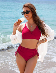 Ocevara Ocevara - Women's High Waisted Bikini Sets Drawstring Tummy Control Swimsuits Crisscross Tie - image 35