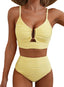 Ocevara High-Waisted Tummy Control Bikini Set Textured U-Wire Cutout Swimwear