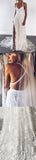 Charming Lace Long A-line Spaghetti Straps Split Ivory Beach Wedding Dresses OK739