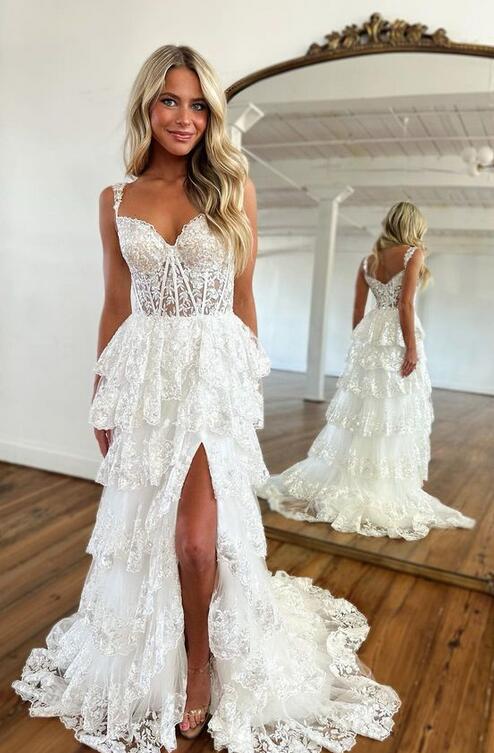 Sparkly Prom Dress with Slit Skirt, Long Graduation School Dresses, Evening Party Gown OM772