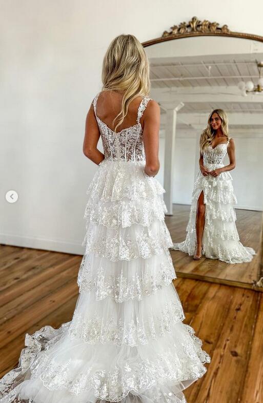 Sparkly Prom Dress with Slit Skirt, Long Graduation School Dresses, Evening Party Gown OM772