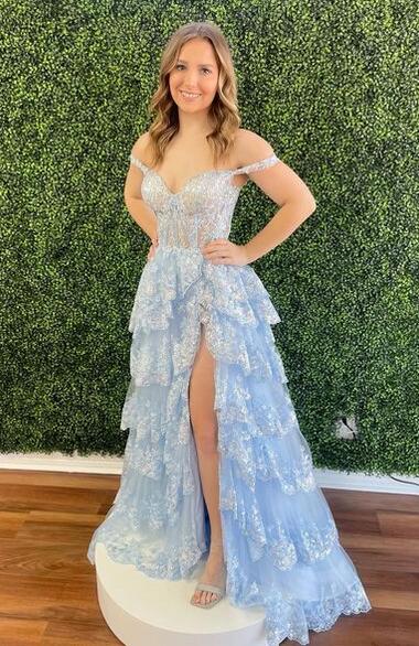 Sparkly Prom Dress with Slit Skirt, Long Graduation School Dresses, Evening Party Gown OM772