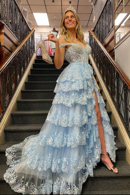 Sparkly Prom Dress with Slit Skirt, Long Graduation School Dresses, Evening Party Gown OM772