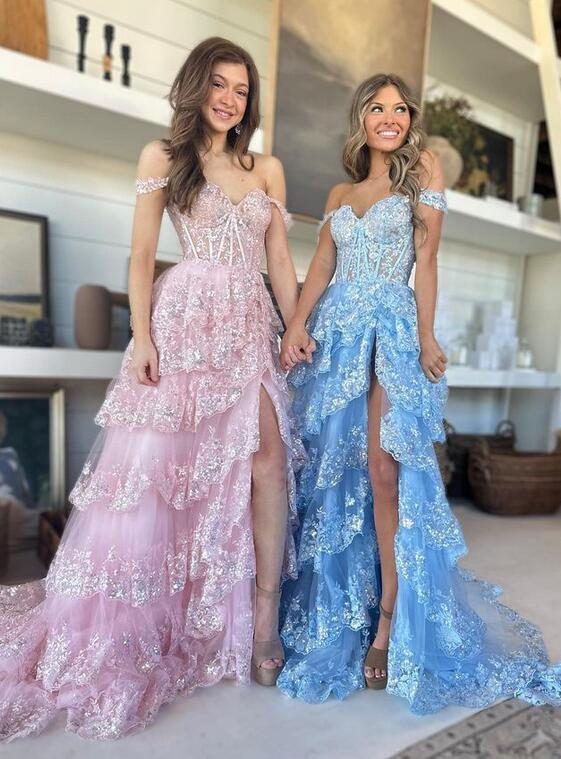 Sparkly Prom Dress with Slit Skirt, Long Graduation School Dresses, Evening Party Gown OM772