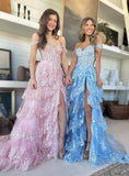Sparkly Prom Dress with Slit Skirt, Long Graduation School Dresses, Evening Party Gown OM772