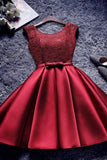 Burgundy A Line Short Satin Homecoming Dresses OKD85
