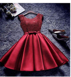 Burgundy A Line Short Satin Homecoming Dresses OKD85