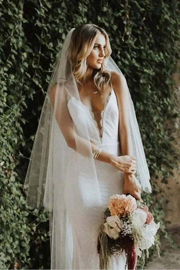 Mermaid V-neck Backless Wedding Dresses With Bruish Train, Bridal Gowns OK1902