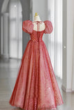 Red A Line Tulle Sweetheart Neck Long Prom Dress Formal Evening Dress OK1388