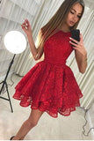 Cute Red Lace A Line Short Homecoming Dress,Cocktail Dress OKB11