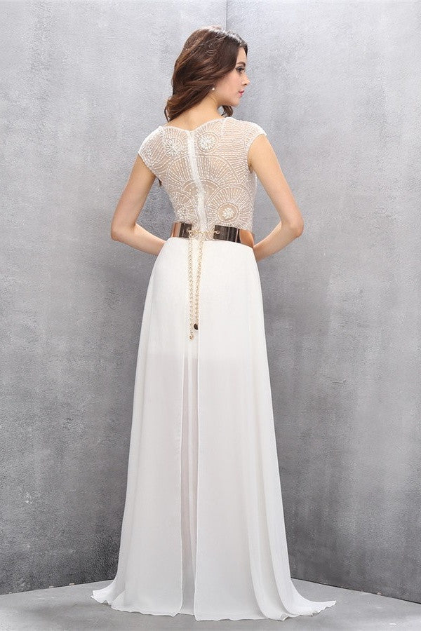 Pretty A-line Handmade See Through Long Chiffon Prom Dress K624