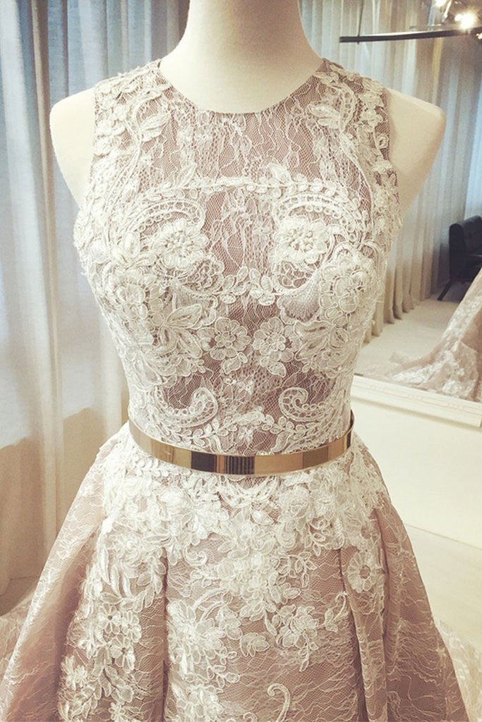 beautiful round neck lace long sleeveless prom dresses,pretty wedding dress OK227