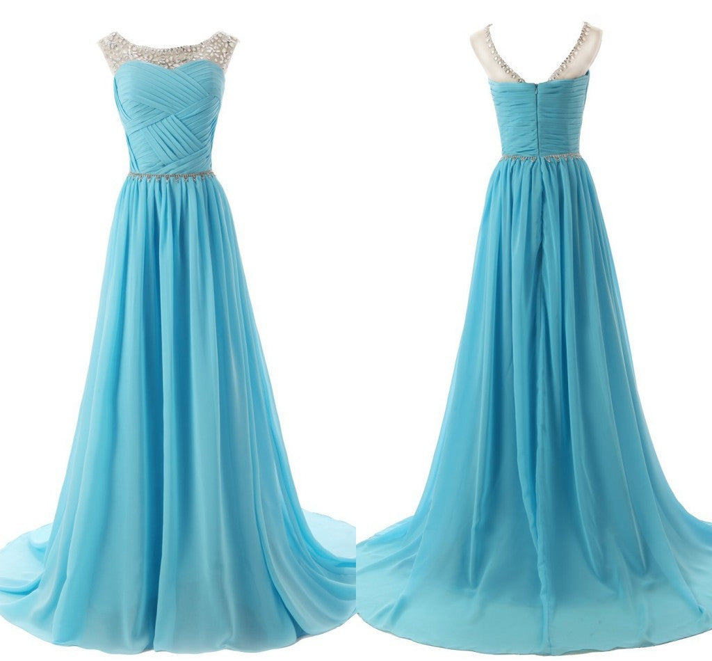 Cap Sleeves Chiffon Long Prom Evening Dresses ED0675