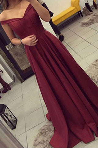 Simple Burgundy Off The Shoulder Long Prom Dress/Evening Gown OK133