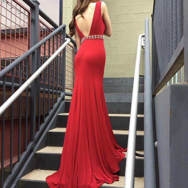 Red Deep V Neck Mermaid Evening Prom Dresses,Long Sexy Party Prom Dress OK118