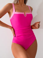 Ocevara - Women's One Piece Swimsuits Color Block Slimming Tummy Control Bathing Suit V Vired Full Coverage Swimwear