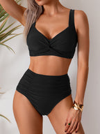 Women's High Waisted Bikini Sets Twist Front Two Piece Swimsuit Ruched Tummy Control Bathing Suits