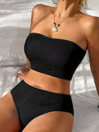 Ocevara - Women Bandeau High Waisted Bikini Sets Smocked Swimsuit Strapless Two Piece Bathing Suit Swimwear Beachwear