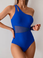 Ocevara - Women's One Piece Swimsuits Tummy Control Mesh Patchwork Bathing Suit One Shoulder Adjustable Straps