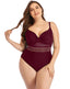 Maroon Sweetheart Neckline Hollow One-Piece Swimsuit