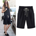 Ocevara - Women's Elastic Waist Knee Length Casual Cotton Bermuda Shorts with Drawstring