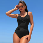 Ocevara - Women's One Piece Swimsuit Sexy Mesh Sheer Tummy Control Bathing Suit Cross Twist Front Swimwear