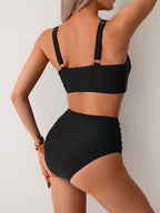 Women's High Waisted Bikini Sets Twist Front Two Piece Swimsuit Ruched Tummy Control Bathing Suits