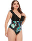 Black V-Neck Ruffle One Piece Swimsuit