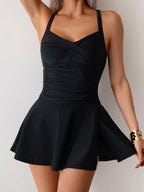 Ocevara - Women's Twisted Ruched Swim Dress Slit Strap Tankini Swimsuit