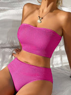 Ocevara - Women Bandeau High Waisted Bikini Sets Smocked Swimsuit Strapless Two Piece Bathing Suit Swimwear Beachwear