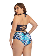 Paneled Floral High-Waist Plus Size Bikini Swimsuit