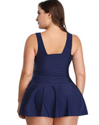 Ocevara - Dark Blue V-Neck Skirt One Piece Swimdress