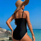 Ocevara - One Piece Swimsuit Women Monokini Tummy Control High Waisted Bathing Suit Solid Cutout Slimming Swimwear