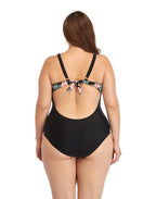 Pink Flower V-Neck  Tie One-Piece Swimsuit