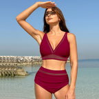 Ocevara - Women Sexy High Waist Bikini Sets Mesh Tummy Control 2 Piece Swimsuits