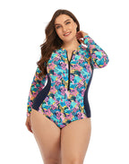 Ocevara - Multicolor High Neckline Zip Long Sleeve One Piece Swimsuit