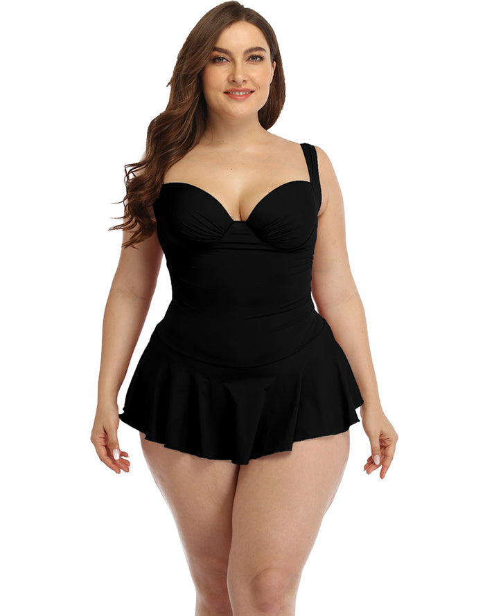 Black Sweetheart Neckline Underwire Skirt One-Piece Swimsuit Main image