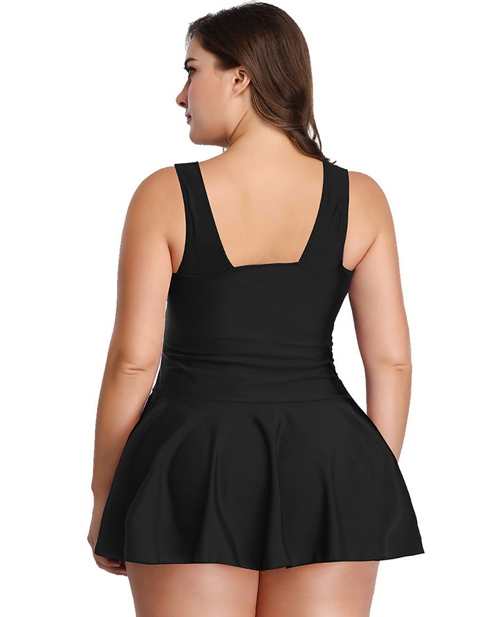 Ocevara - Black V-Neck Skirt One Piece Swimdress Secondary image