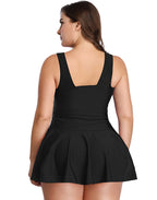 Ocevara - Black V-Neck Skirt One Piece Swimdress