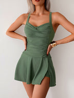 Ocevara - Women's Twisted Ruched Swim Dress Slit Strap Tankini Swimsuit