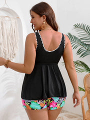Ruched Tankini Set With Printed Shorts