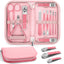 Manicure Pedicure Set, 12 Pcs Nail Care Kit for Women, Mens Nail Grooming Kit, Manicure & Pedicure Tools & Accessories, Pink Nail Kit Manicure Set Luxury Leather Case for Home Salon Use