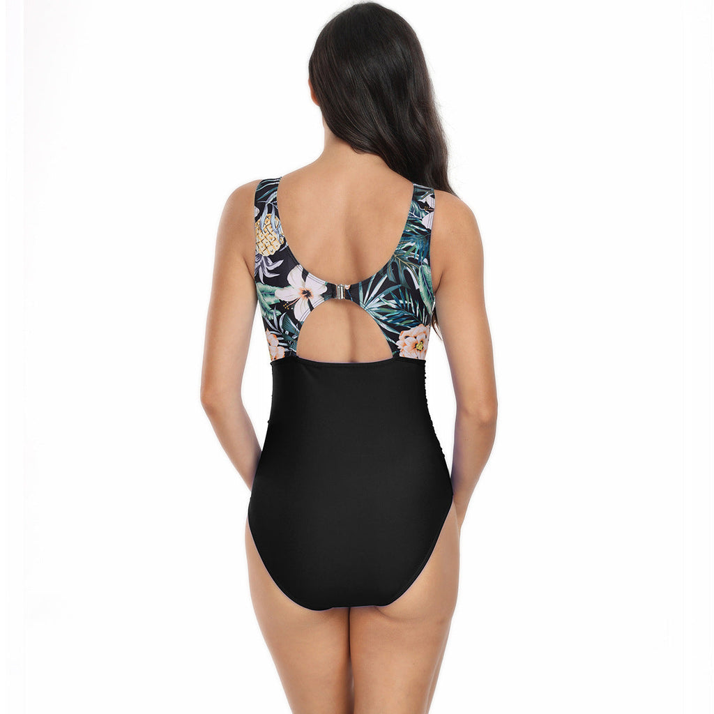 Ocevara - Womens One Piece Swimsuits Tummy Control Slimming Bikini Sets V Neck Printing Mesh Sheer Bathing Suit