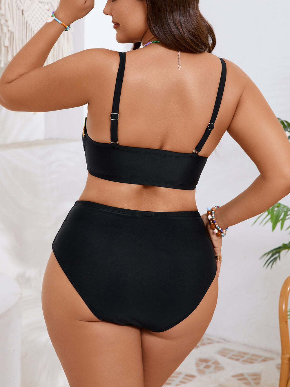 Floral Trim Bandeau Bikini Set