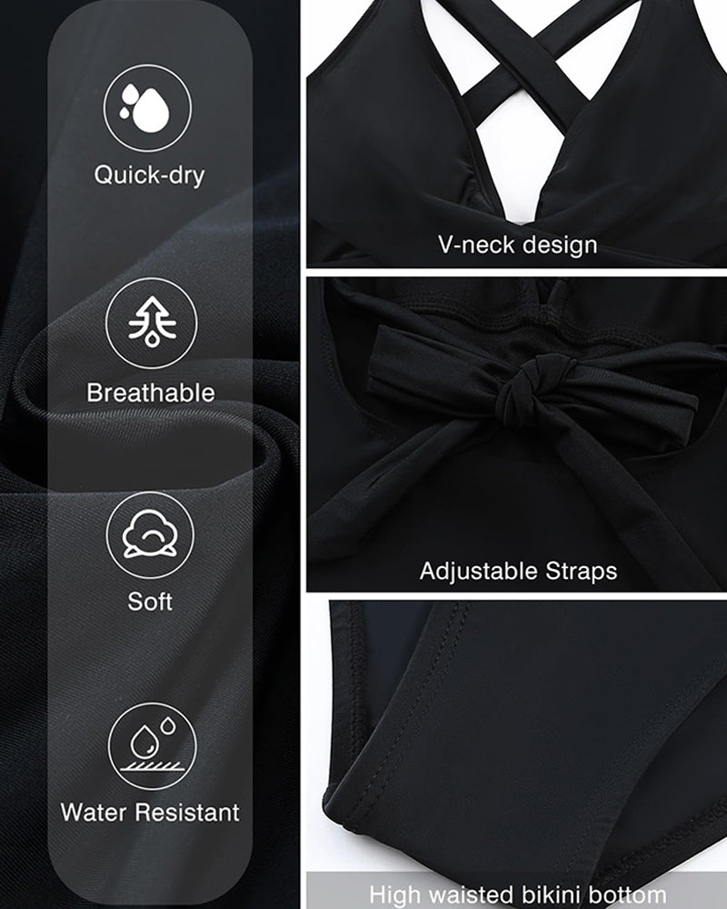 Ocevara - Deep V Cross-Back Ruched One-Piece Swimsuit