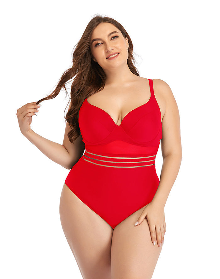Red Sweetheart Neckline Cutout One-Piece Swimsuit Main image